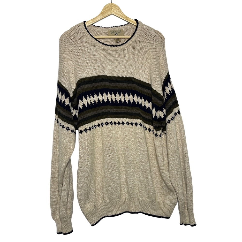 FARGO CLOTHING & SUPPLY CO Mens XL Crew Neck Long Sleeve Sweater Beige Fair Isle